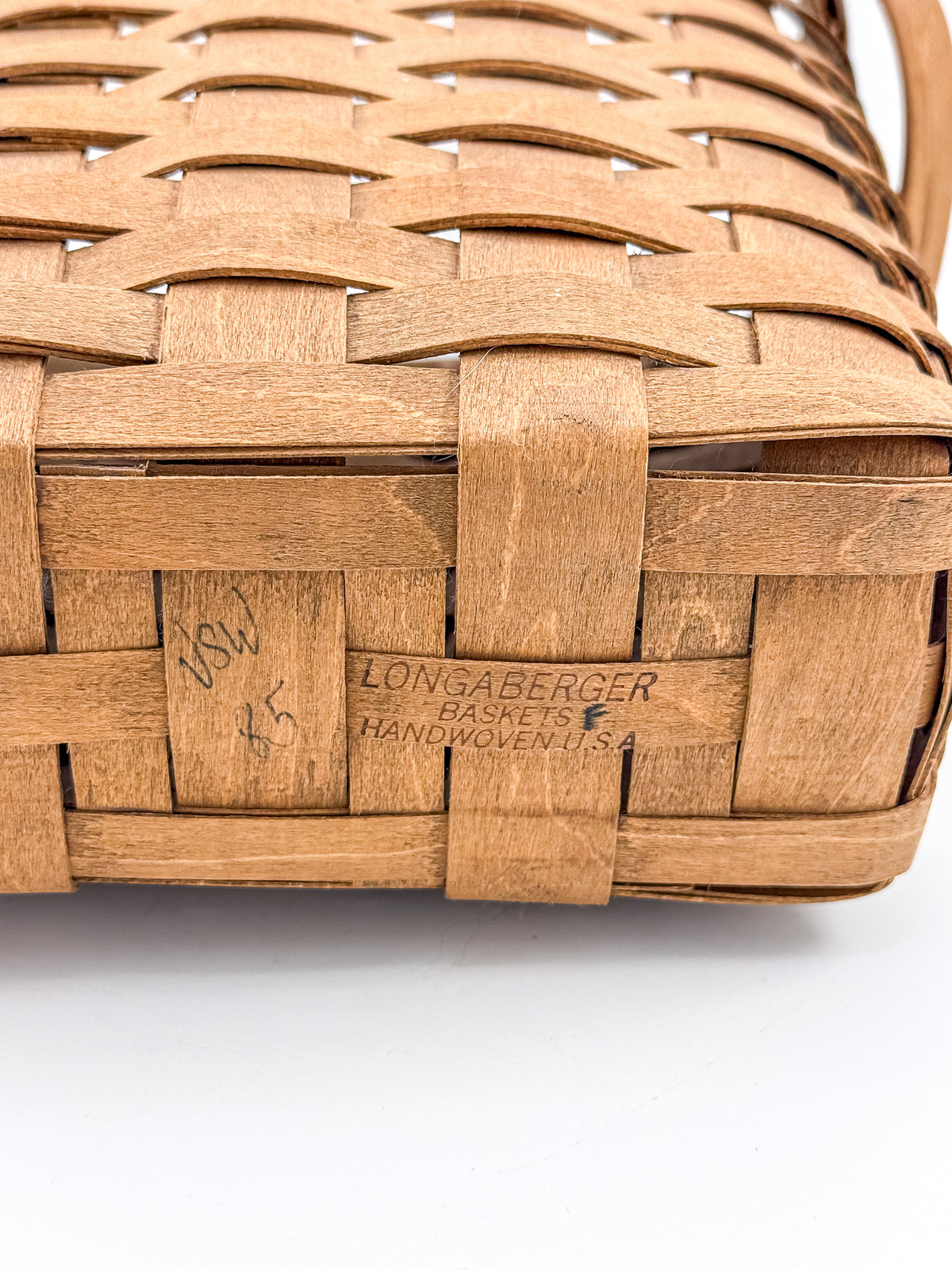 Longaberger Handwoven Wood Splint Basket with Two Swing Handles, Tall Rectangular Rustic Cottage Storage
