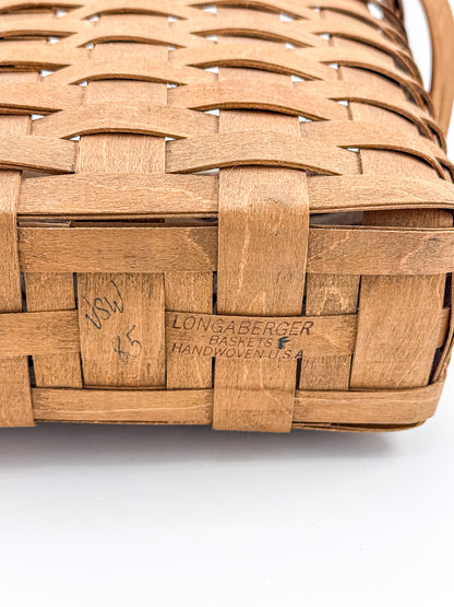 Longaberger Handwoven Wood Splint Basket with Two Swing Handles, Tall Rectangular Rustic Cottage Storage