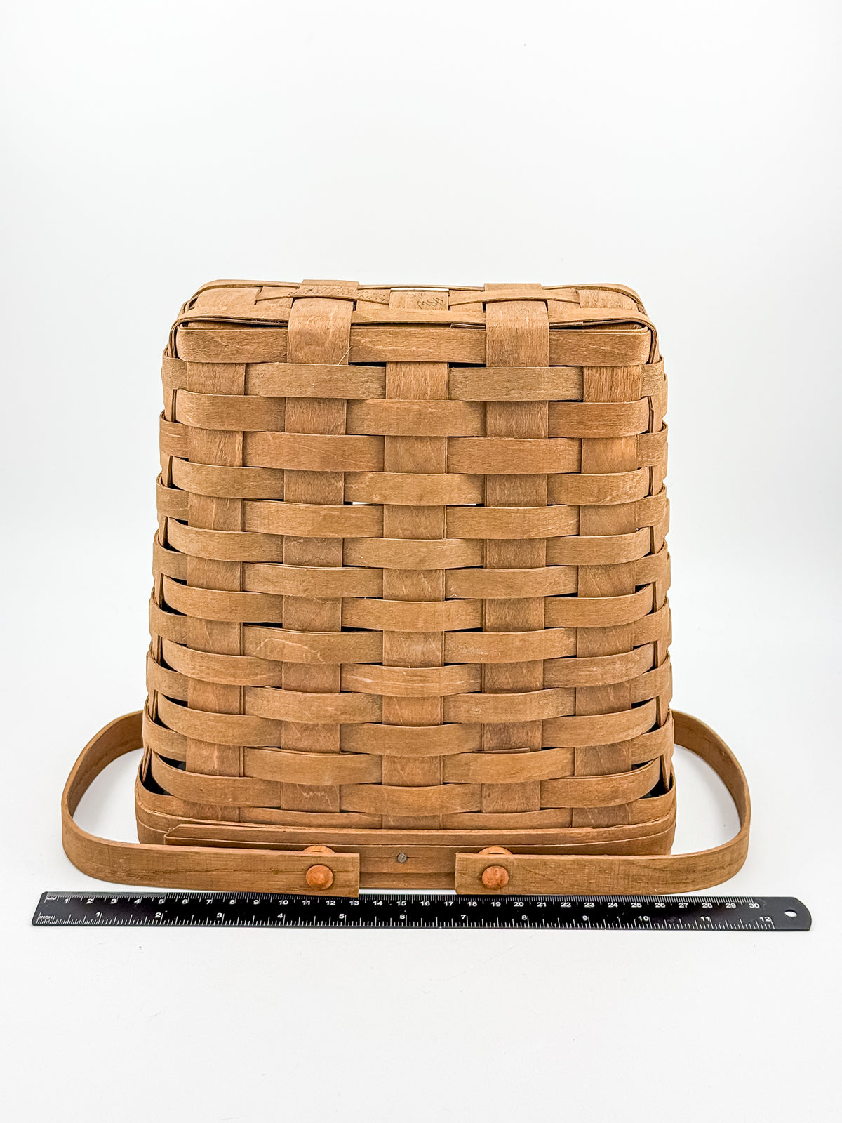Longaberger Handwoven Wood Splint Basket with Two Swing Handles, Tall Rectangular Rustic Cottage Storage