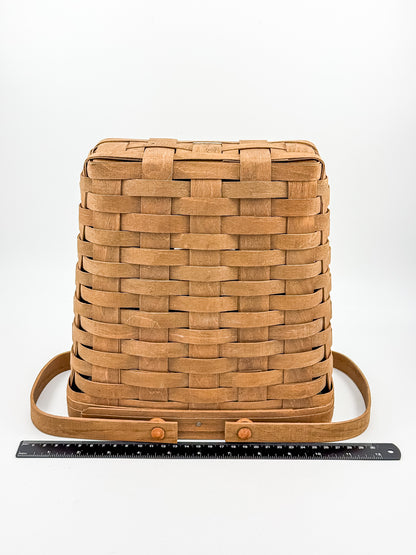 Longaberger Handwoven Wood Splint Basket with Two Swing Handles, Tall Rectangular Rustic Cottage Storage