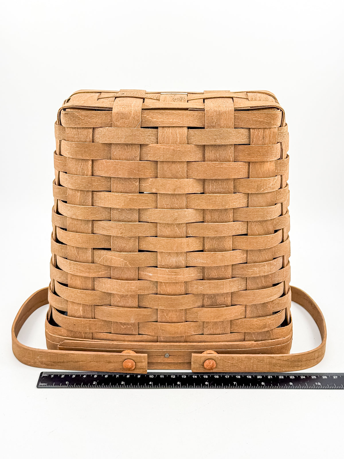 Longaberger Handwoven Wood Splint Basket with Two Swing Handles, Tall Rectangular Rustic Cottage Storage