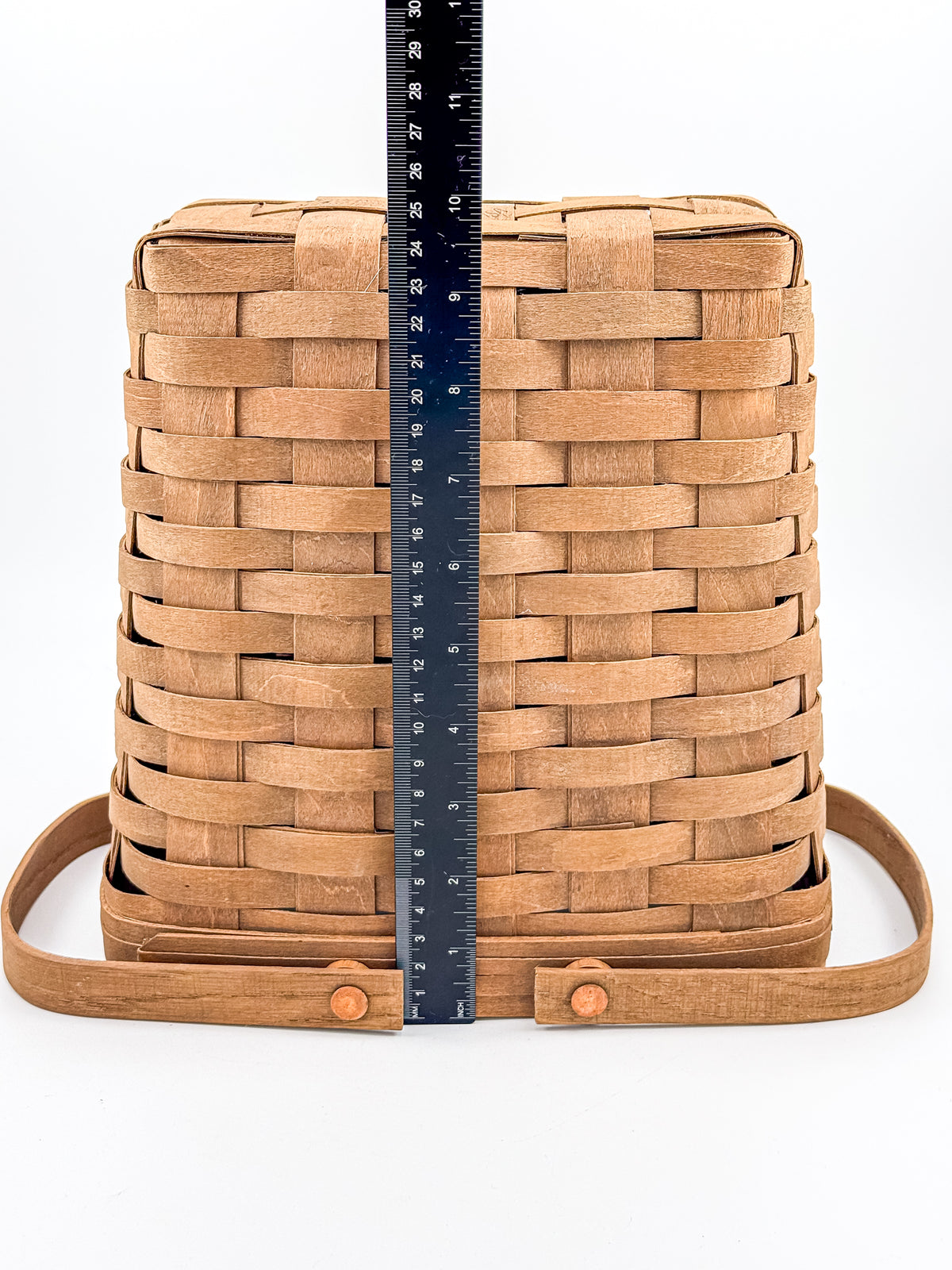 Longaberger Handwoven Wood Splint Basket with Two Swing Handles, Tall Rectangular Rustic Cottage Storage