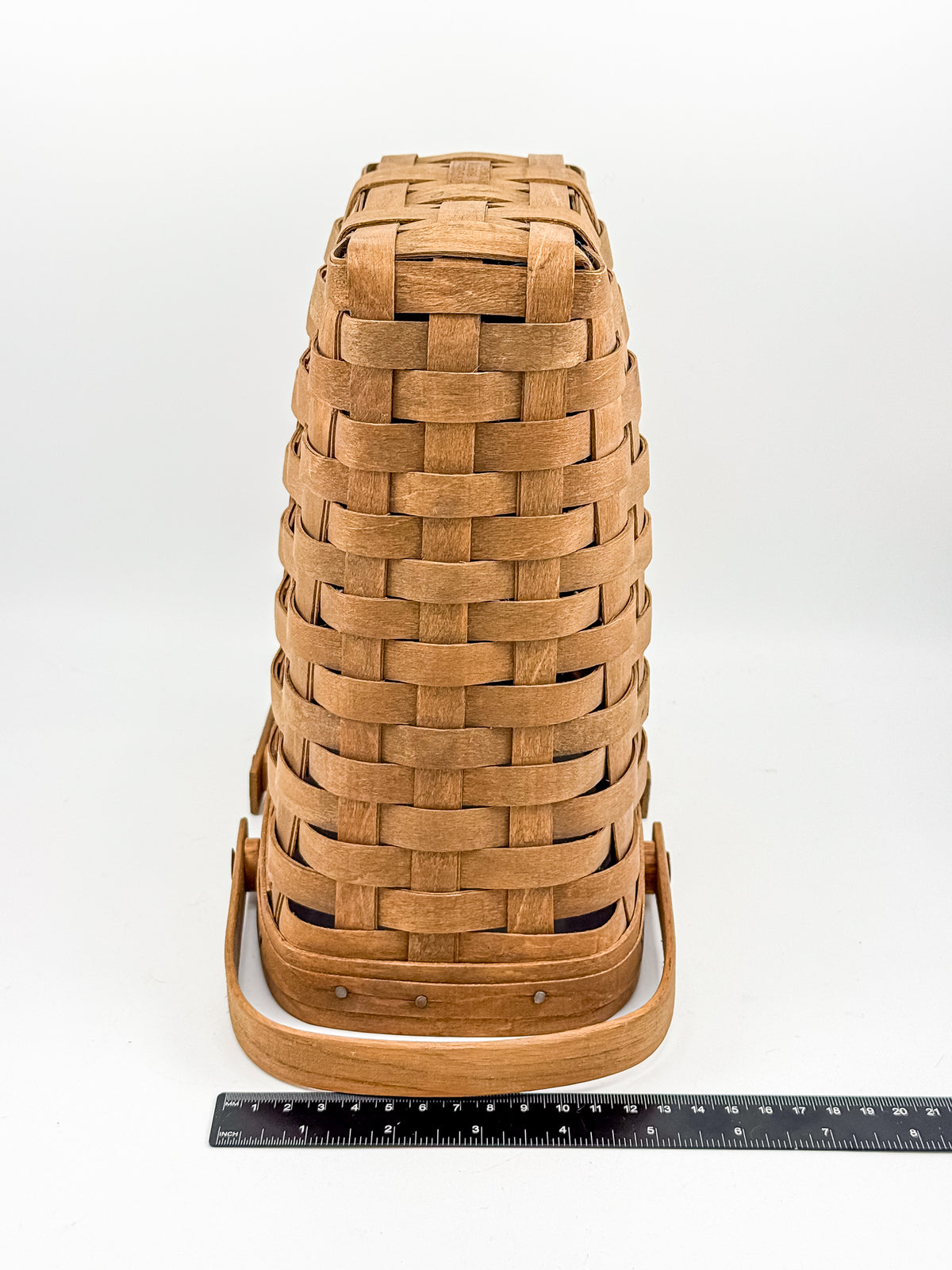 Longaberger Handwoven Wood Splint Basket with Two Swing Handles, Tall Rectangular Rustic Cottage Storage