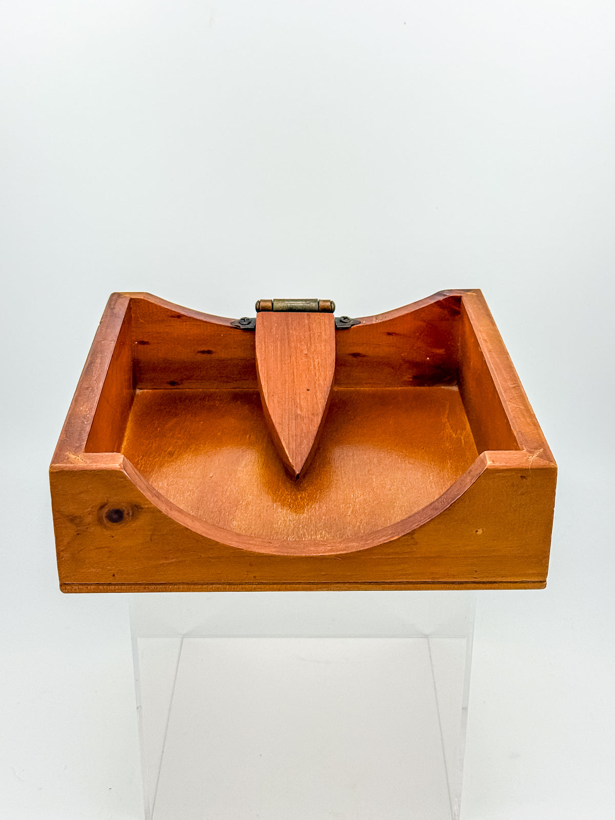Australian-Made Wooden Napkin Holder with Hinged Hold-Down Arm, TLC Rustic Farmhouse Table Decor