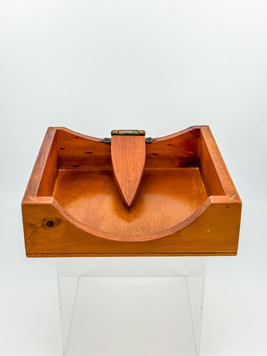 Australian-Made Wooden Napkin Holder with Hinged Hold-Down Arm, TLC Rustic Farmhouse Table Decor