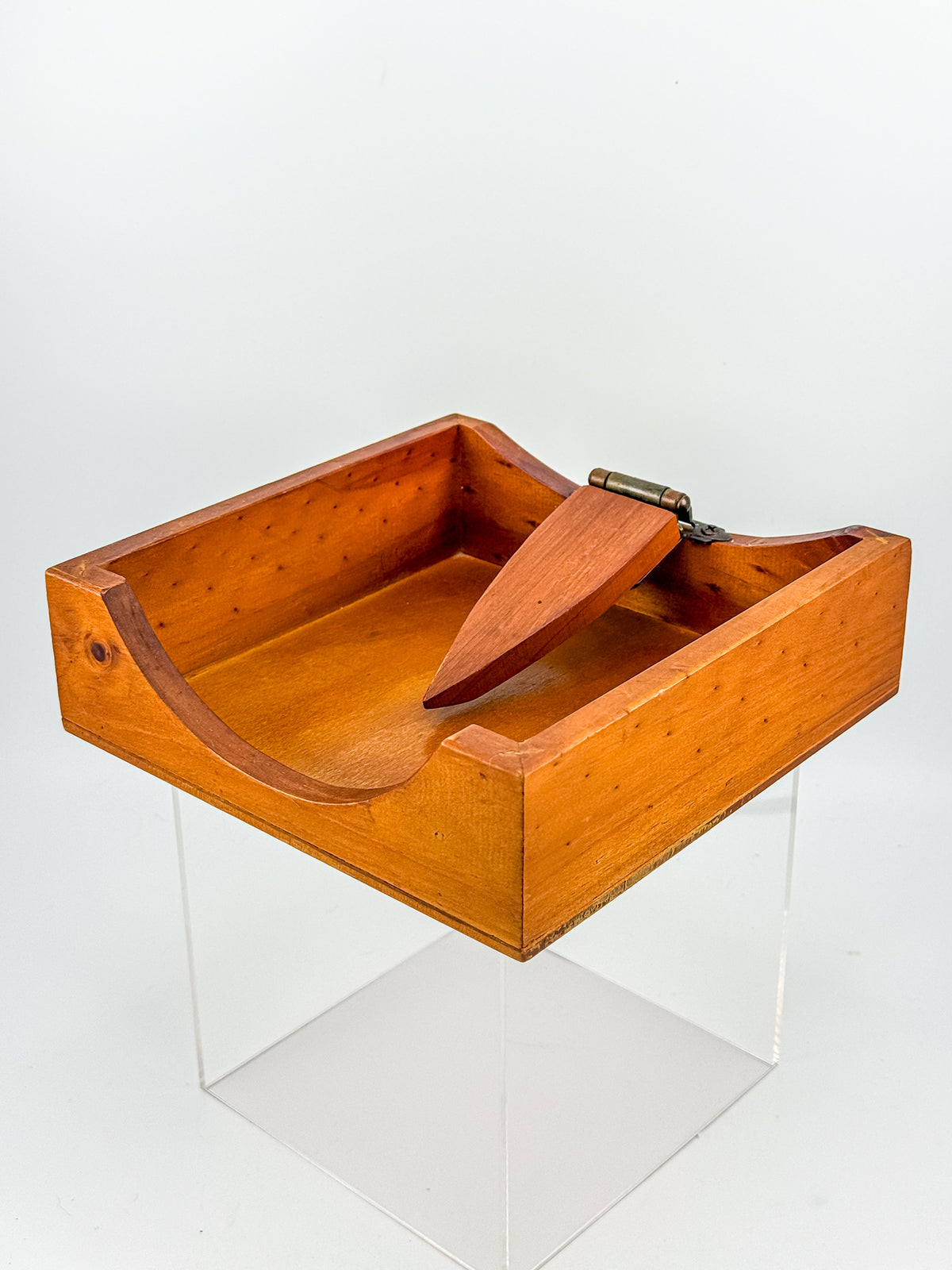 Australian-Made Wooden Napkin Holder with Hinged Hold-Down Arm, TLC Rustic Farmhouse Table Decor
