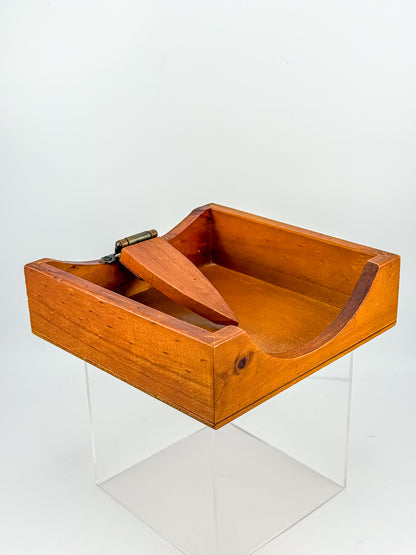 Australian-Made Wooden Napkin Holder with Hinged Hold-Down Arm, TLC Rustic Farmhouse Table Decor