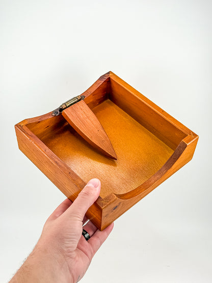 Australian-Made Wooden Napkin Holder with Hinged Hold-Down Arm, TLC Rustic Farmhouse Table Decor