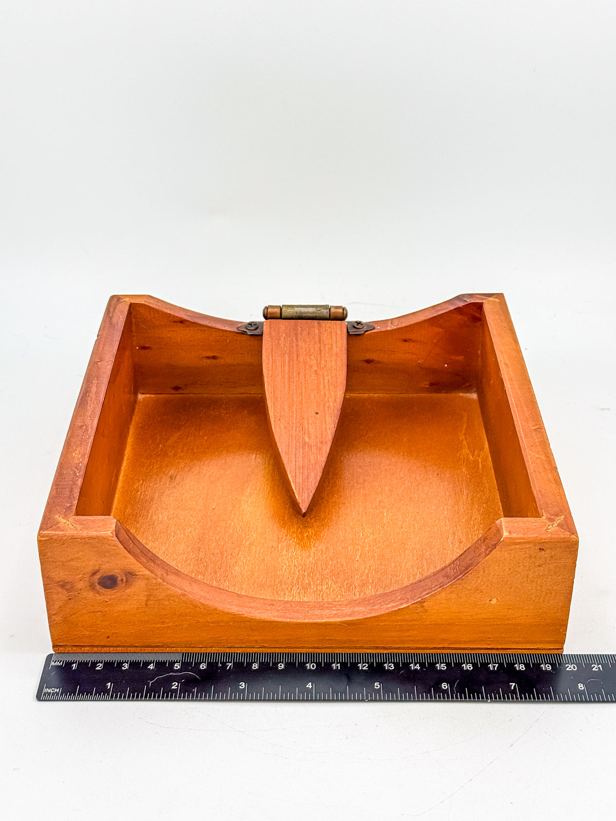 Australian-Made Wooden Napkin Holder with Hinged Hold-Down Arm, TLC Rustic Farmhouse Table Decor
