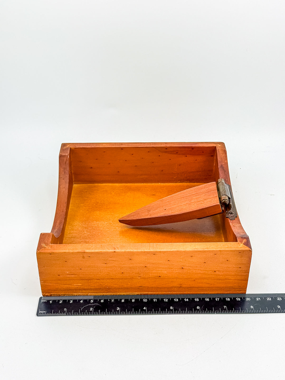 Australian-Made Wooden Napkin Holder with Hinged Hold-Down Arm, TLC Rustic Farmhouse Table Decor