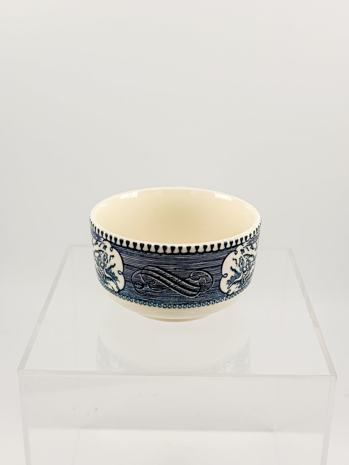 Currier and Ives Blue and Cream Ceramic Teacup or Coffee Cup with Horse-Drawn Carriage Scene, Sold Individually
