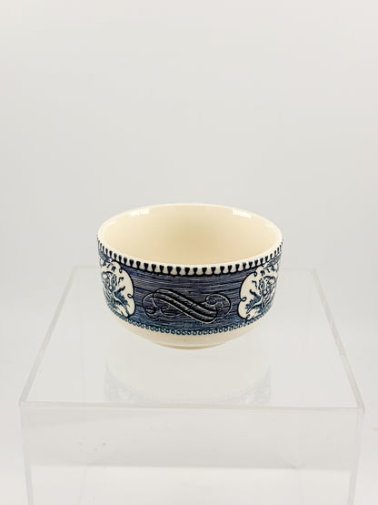 Currier and Ives Blue and Cream Ceramic Teacup or Coffee Cup with Horse-Drawn Carriage Scene, Sold Individually