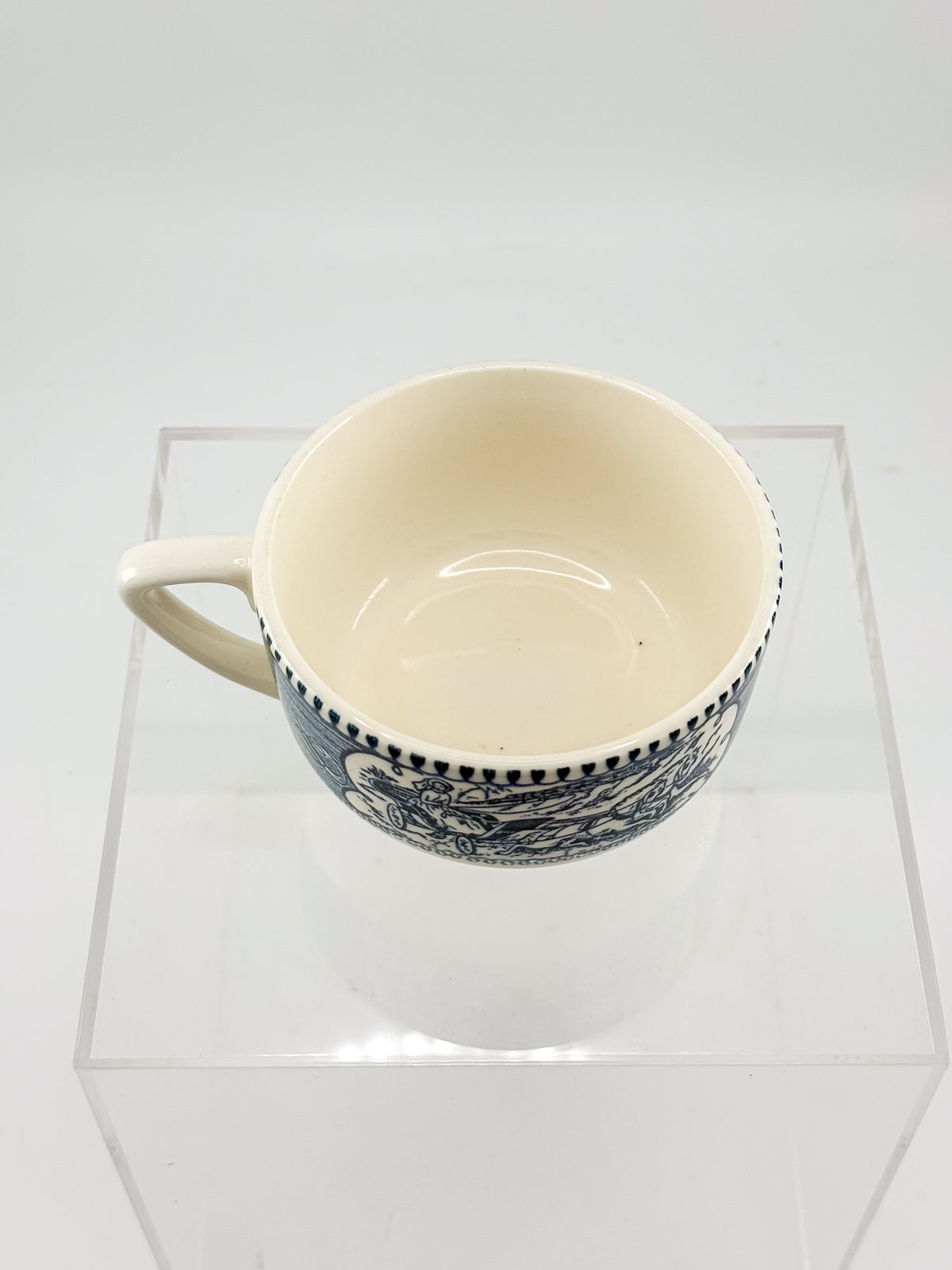 Currier and Ives Blue and Cream Ceramic Teacup or Coffee Cup with Horse-Drawn Carriage Scene, Sold Individually