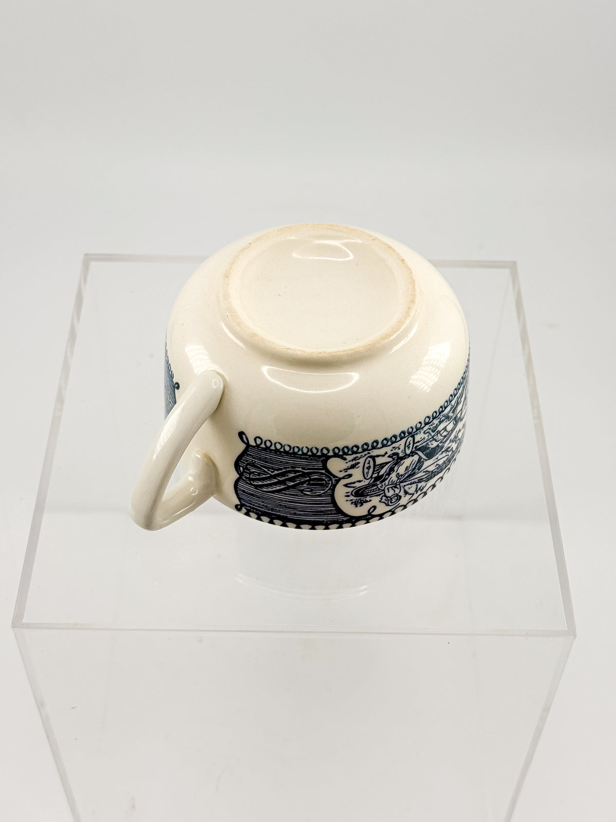 Currier and Ives Blue and Cream Ceramic Teacup or Coffee Cup with Horse-Drawn Carriage Scene, Sold Individually