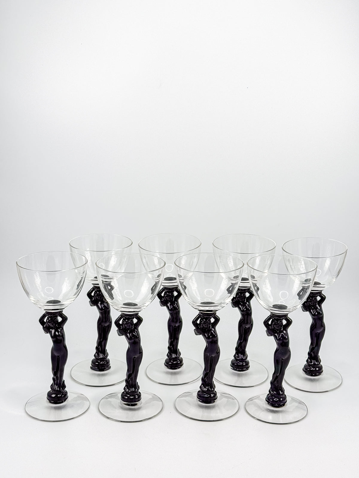 Vintage Cambridge Nude Stem Cocktail Glass with Ebony Black Figural Lady, Art Deco Goblet, Sold Individually