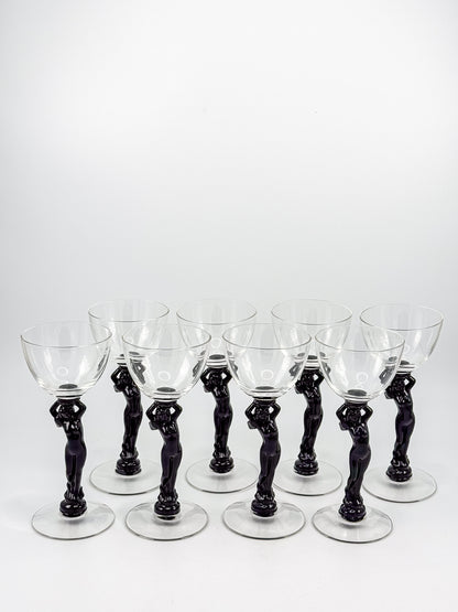 Vintage Cambridge Nude Stem Cocktail Glass with Ebony Black Figural Lady, Art Deco Goblet, Sold Individually