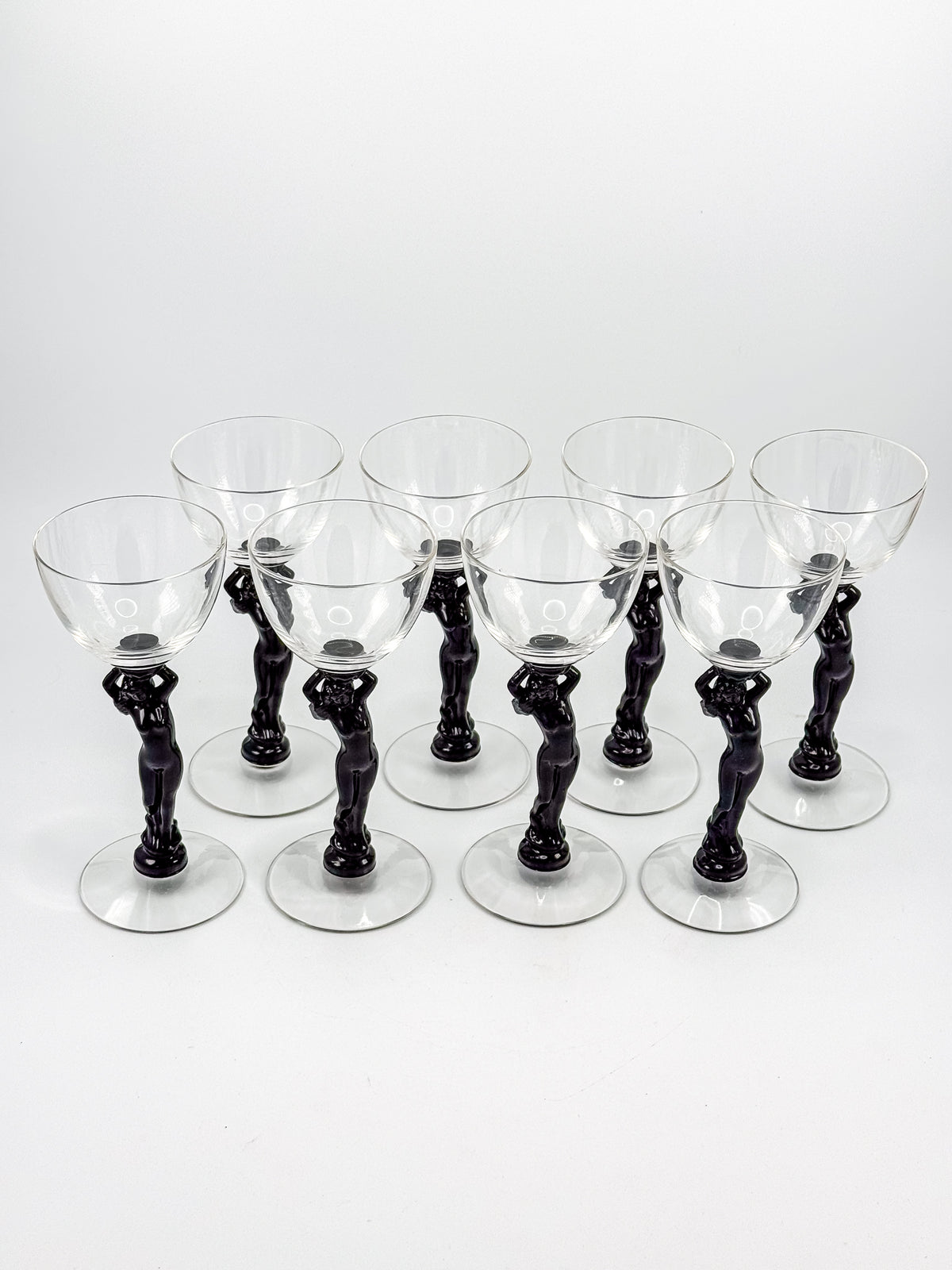 Vintage Cambridge Nude Stem Cocktail Glass with Ebony Black Figural Lady, Art Deco Goblet, Sold Individually