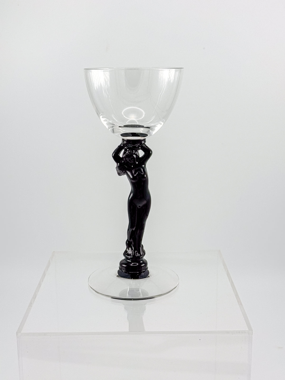Vintage Cambridge Nude Stem Cocktail Glass with Ebony Black Figural Lady, Art Deco Goblet, Sold Individually