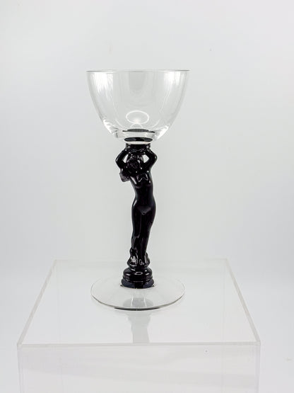 Vintage Cambridge Nude Stem Cocktail Glass with Ebony Black Figural Lady, Art Deco Goblet, Sold Individually