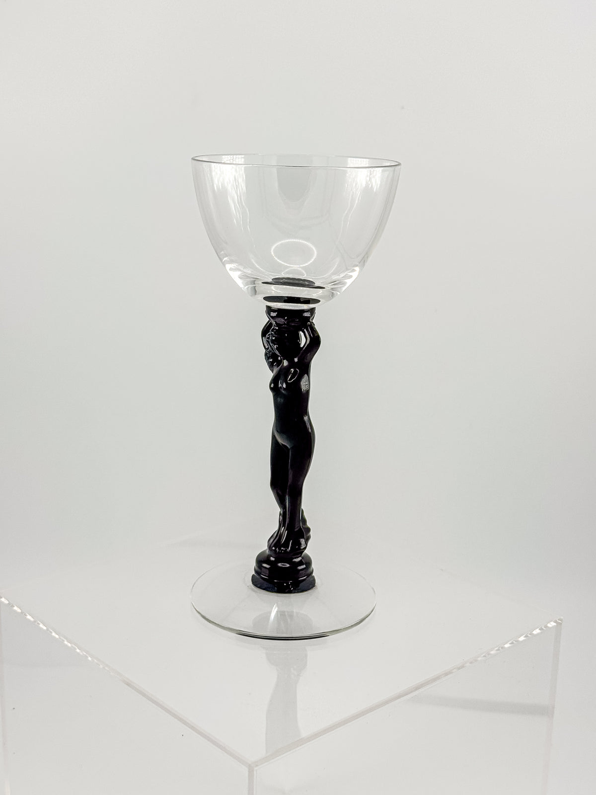 Vintage Cambridge Nude Stem Cocktail Glass with Ebony Black Figural Lady, Art Deco Goblet, Sold Individually