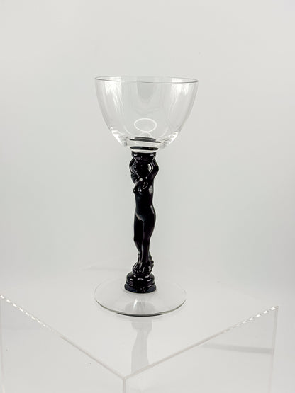 Vintage Cambridge Nude Stem Cocktail Glass with Ebony Black Figural Lady, Art Deco Goblet, Sold Individually