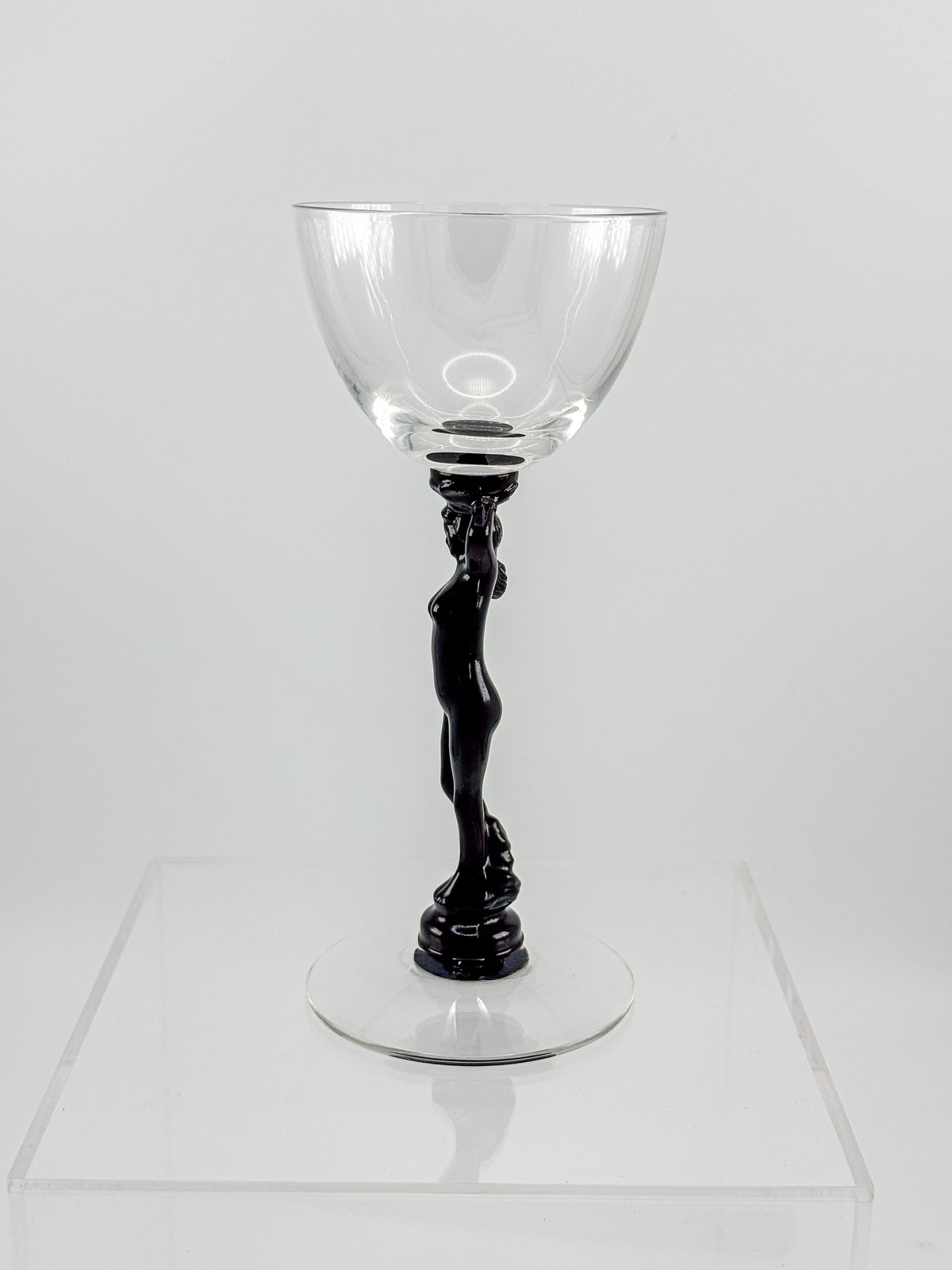 Vintage Cambridge Nude Stem Cocktail Glass with Ebony Black Figural Lady, Art Deco Goblet, Sold Individually