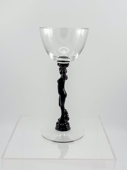 Vintage Cambridge Nude Stem Cocktail Glass with Ebony Black Figural Lady, Art Deco Goblet, Sold Individually