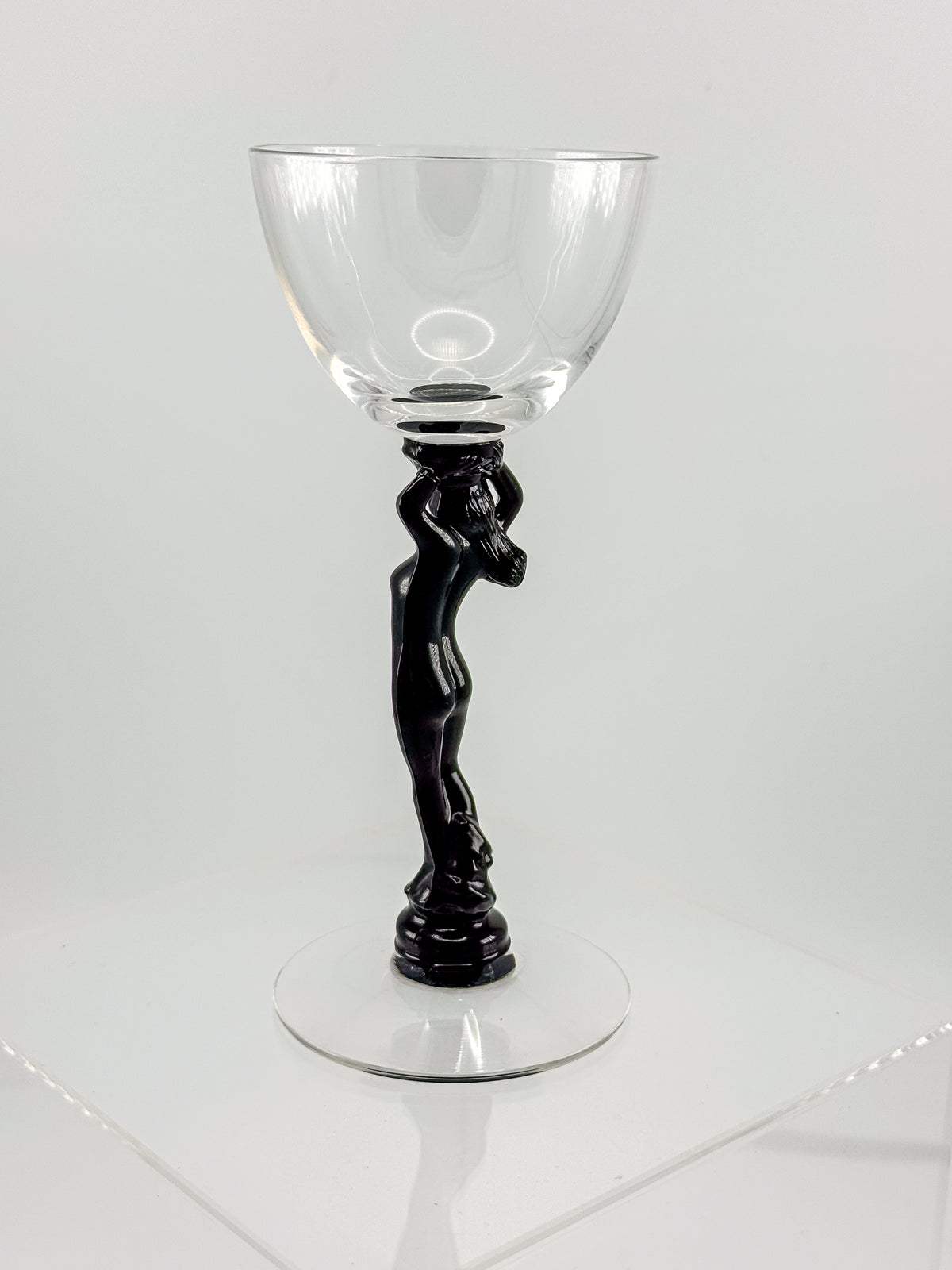 Vintage Cambridge Nude Stem Cocktail Glass with Ebony Black Figural Lady, Art Deco Goblet, Sold Individually