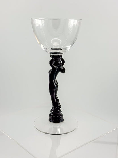 Vintage Cambridge Nude Stem Cocktail Glass with Ebony Black Figural Lady, Art Deco Goblet, Sold Individually