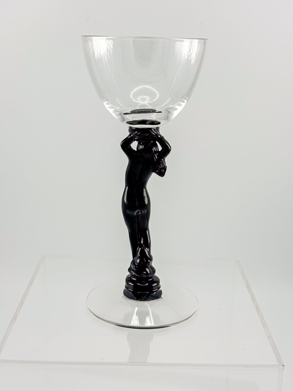 Vintage Cambridge Nude Stem Cocktail Glass with Ebony Black Figural Lady, Art Deco Goblet, Sold Individually
