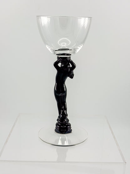 Vintage Cambridge Nude Stem Cocktail Glass with Ebony Black Figural Lady, Art Deco Goblet, Sold Individually