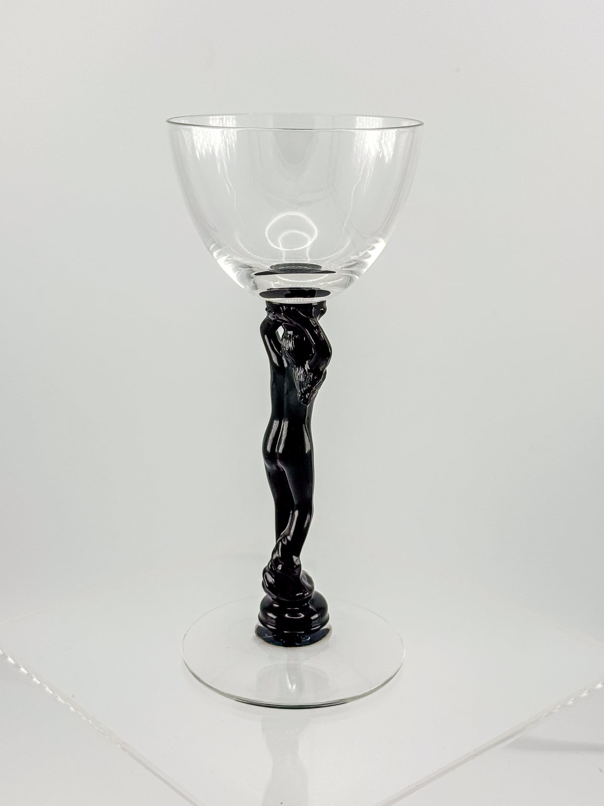 Vintage Cambridge Nude Stem Cocktail Glass with Ebony Black Figural Lady, Art Deco Goblet, Sold Individually