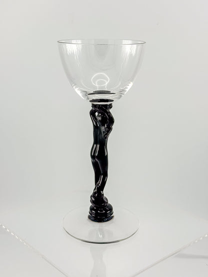 Vintage Cambridge Nude Stem Cocktail Glass with Ebony Black Figural Lady, Art Deco Goblet, Sold Individually