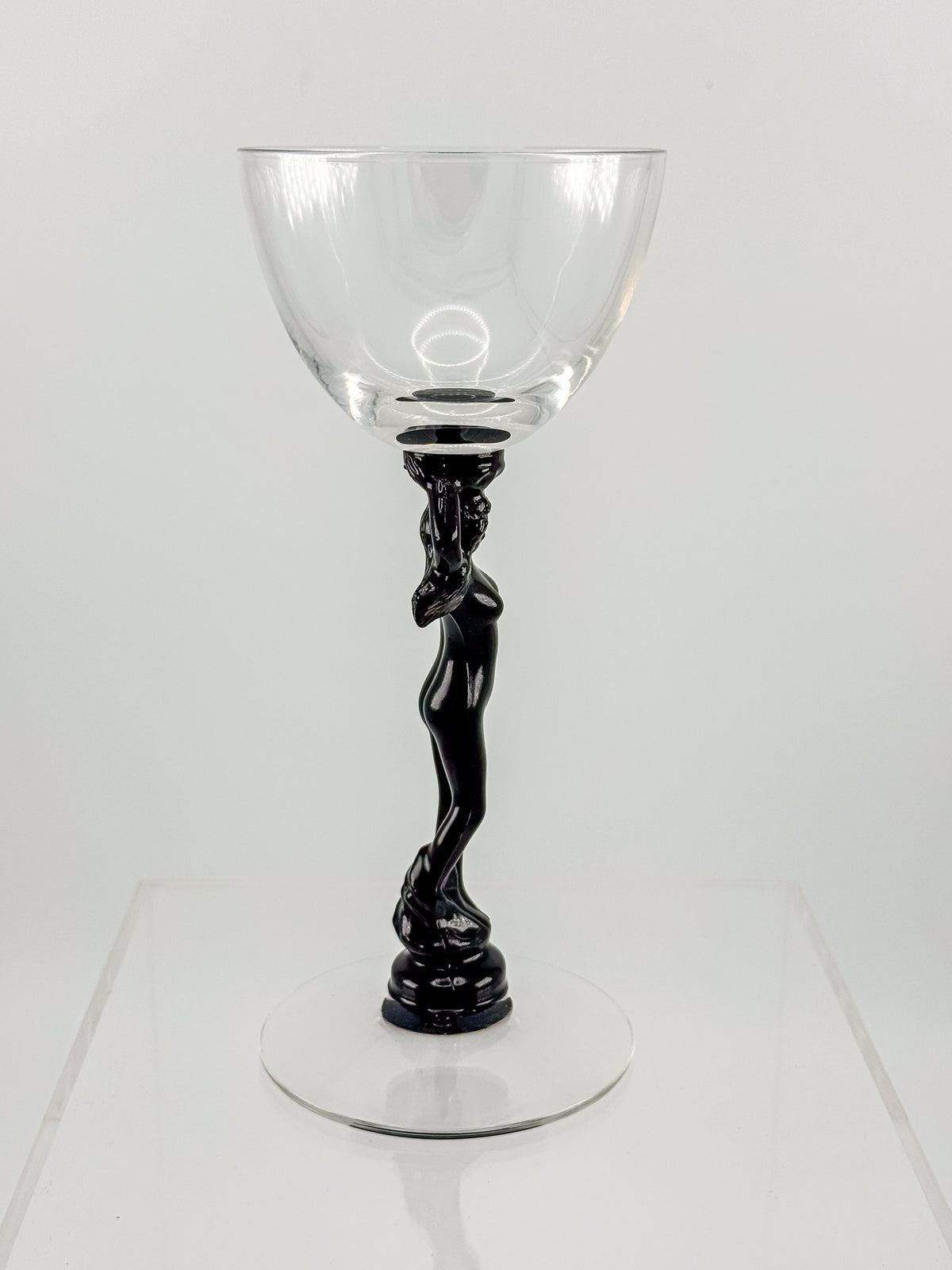 Vintage Cambridge Nude Stem Cocktail Glass with Ebony Black Figural Lady, Art Deco Goblet, Sold Individually