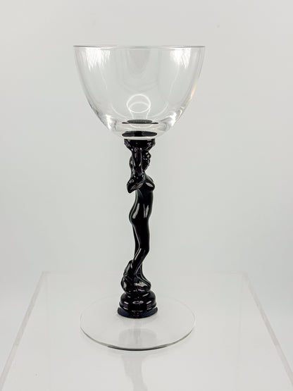 Vintage Cambridge Nude Stem Cocktail Glass with Ebony Black Figural Lady, Art Deco Goblet, Sold Individually