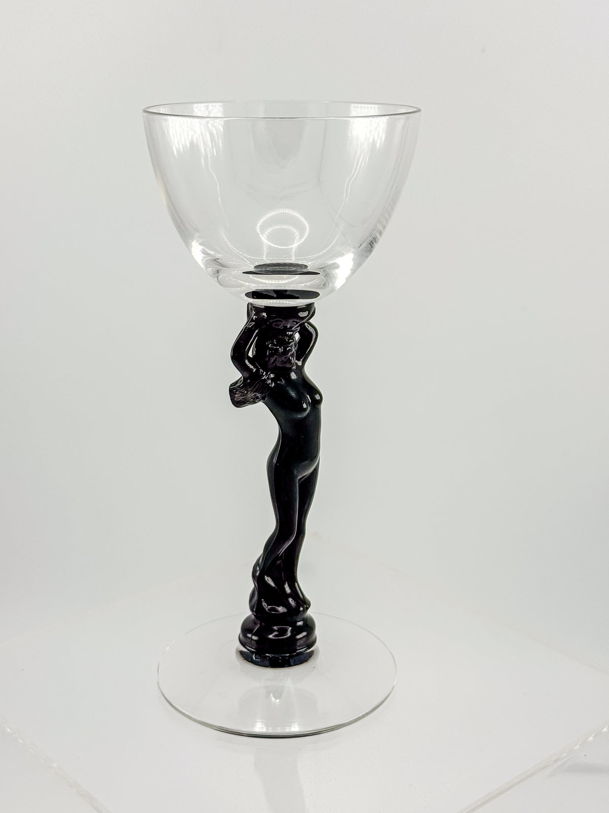 Vintage Cambridge Nude Stem Cocktail Glass with Ebony Black Figural Lady, Art Deco Goblet, Sold Individually