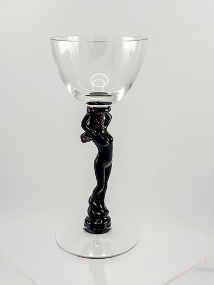 Vintage Cambridge Nude Stem Cocktail Glass with Ebony Black Figural Lady, Art Deco Goblet, Sold Individually
