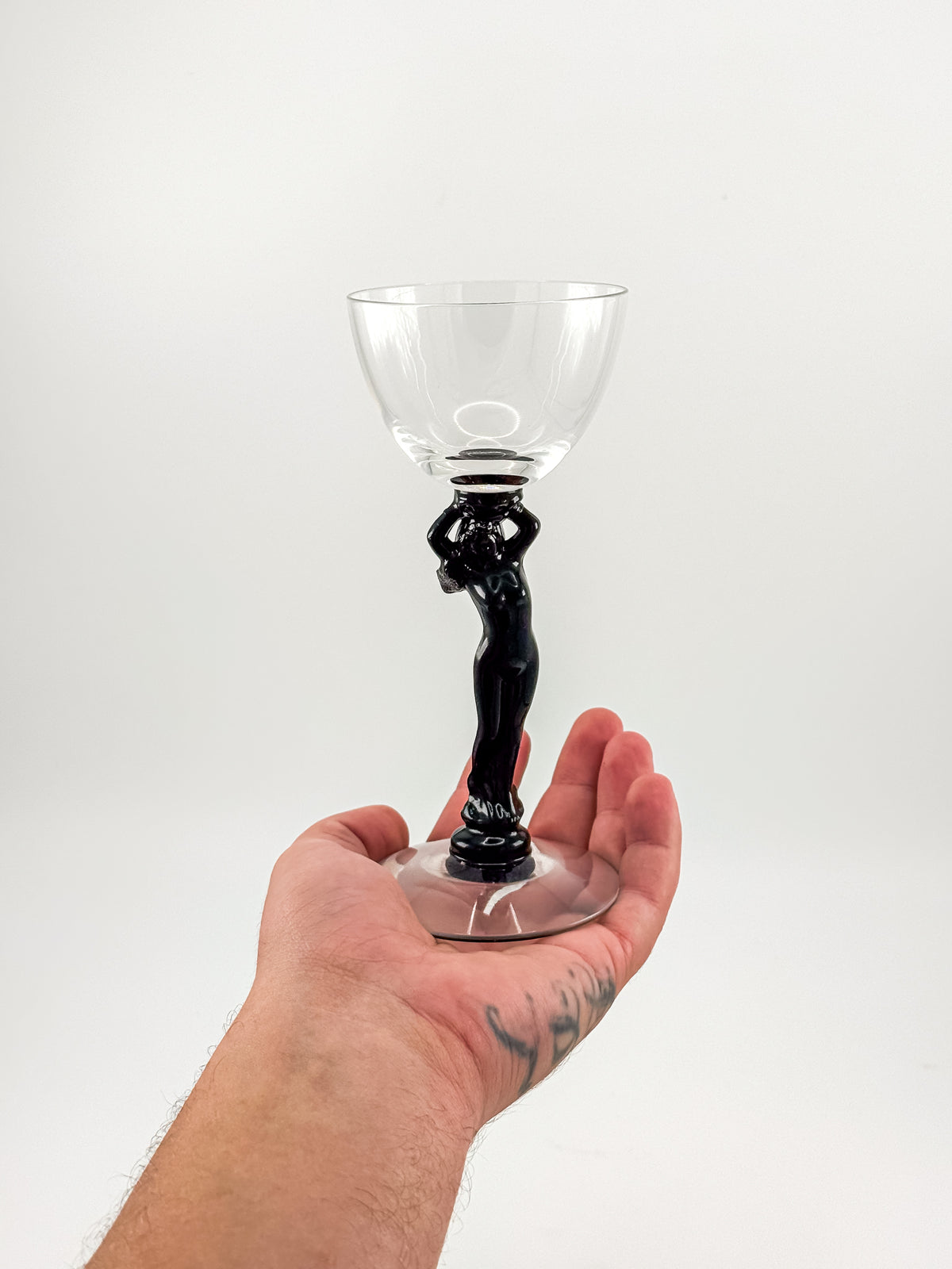 Vintage Cambridge Nude Stem Cocktail Glass with Ebony Black Figural Lady, Art Deco Goblet, Sold Individually