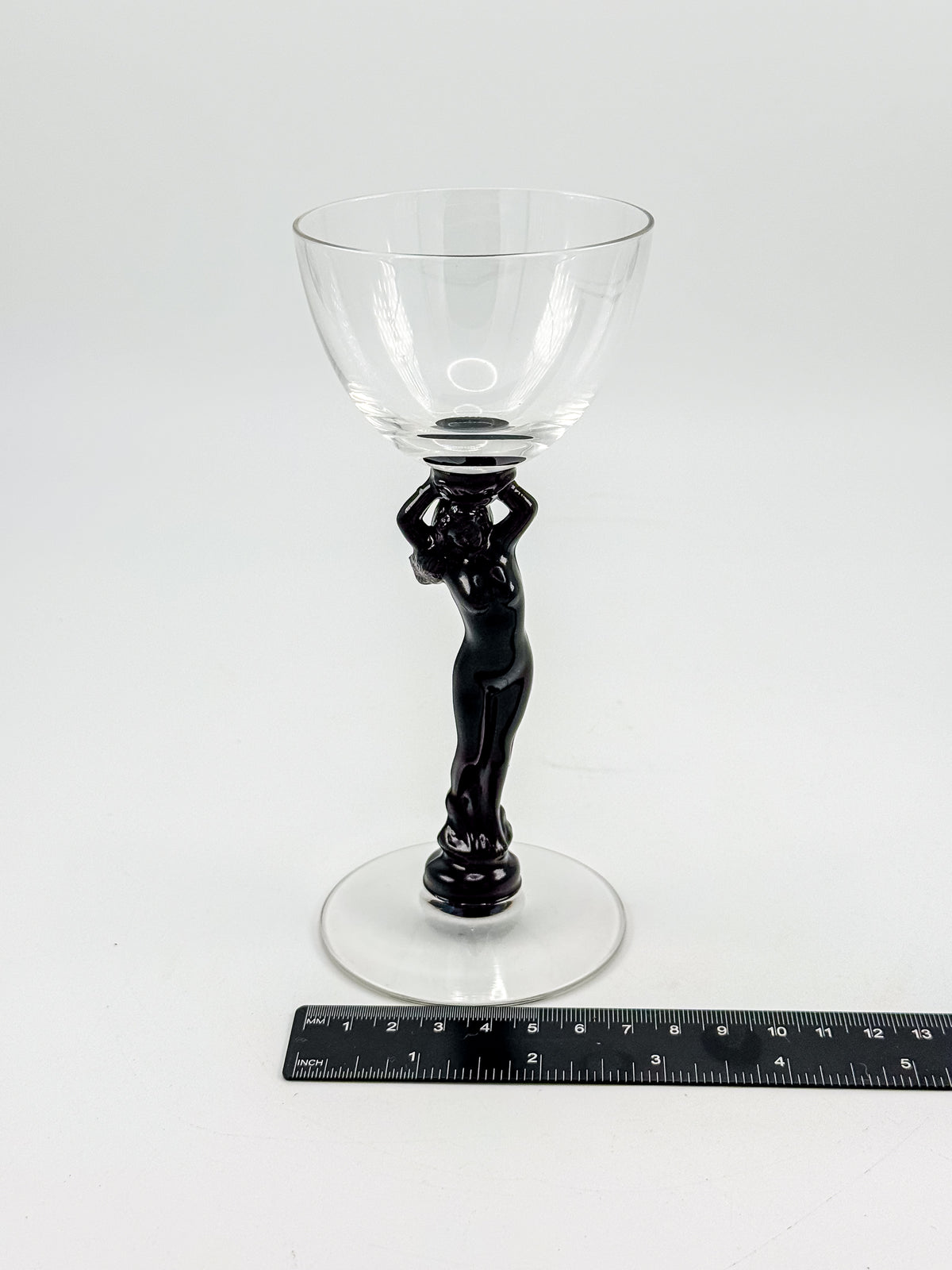 Vintage Cambridge Nude Stem Cocktail Glass with Ebony Black Figural Lady, Art Deco Goblet, Sold Individually
