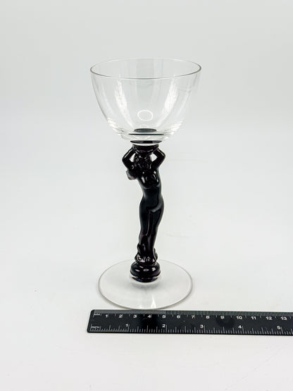 Vintage Cambridge Nude Stem Cocktail Glass with Ebony Black Figural Lady, Art Deco Goblet, Sold Individually