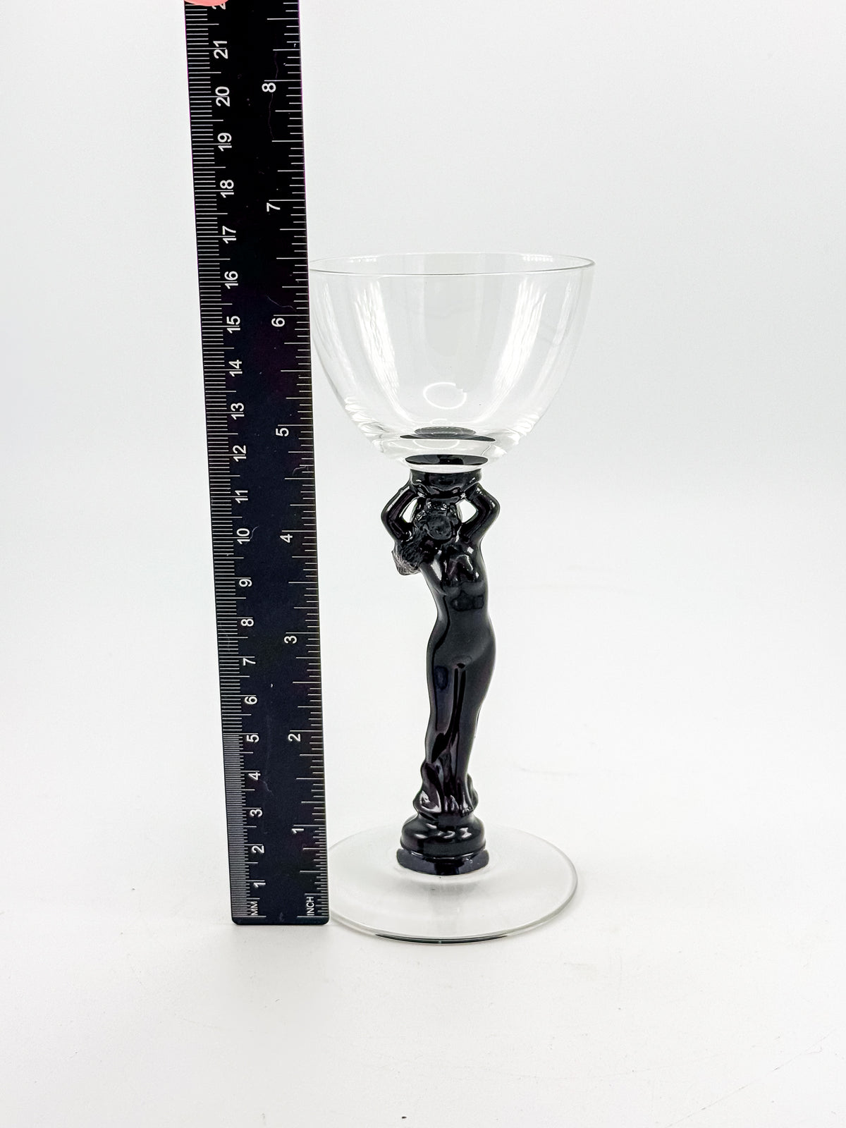 Vintage Cambridge Nude Stem Cocktail Glass with Ebony Black Figural Lady, Art Deco Goblet, Sold Individually