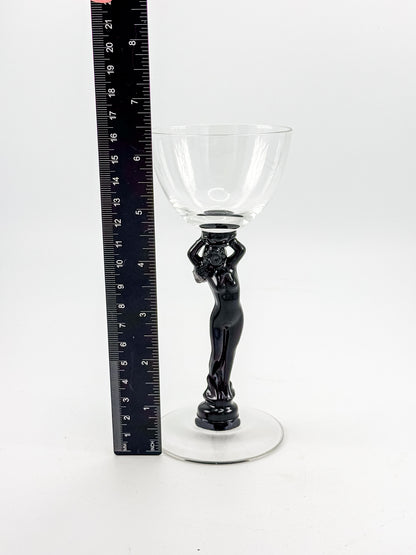 Vintage Cambridge Nude Stem Cocktail Glass with Ebony Black Figural Lady, Art Deco Goblet, Sold Individually