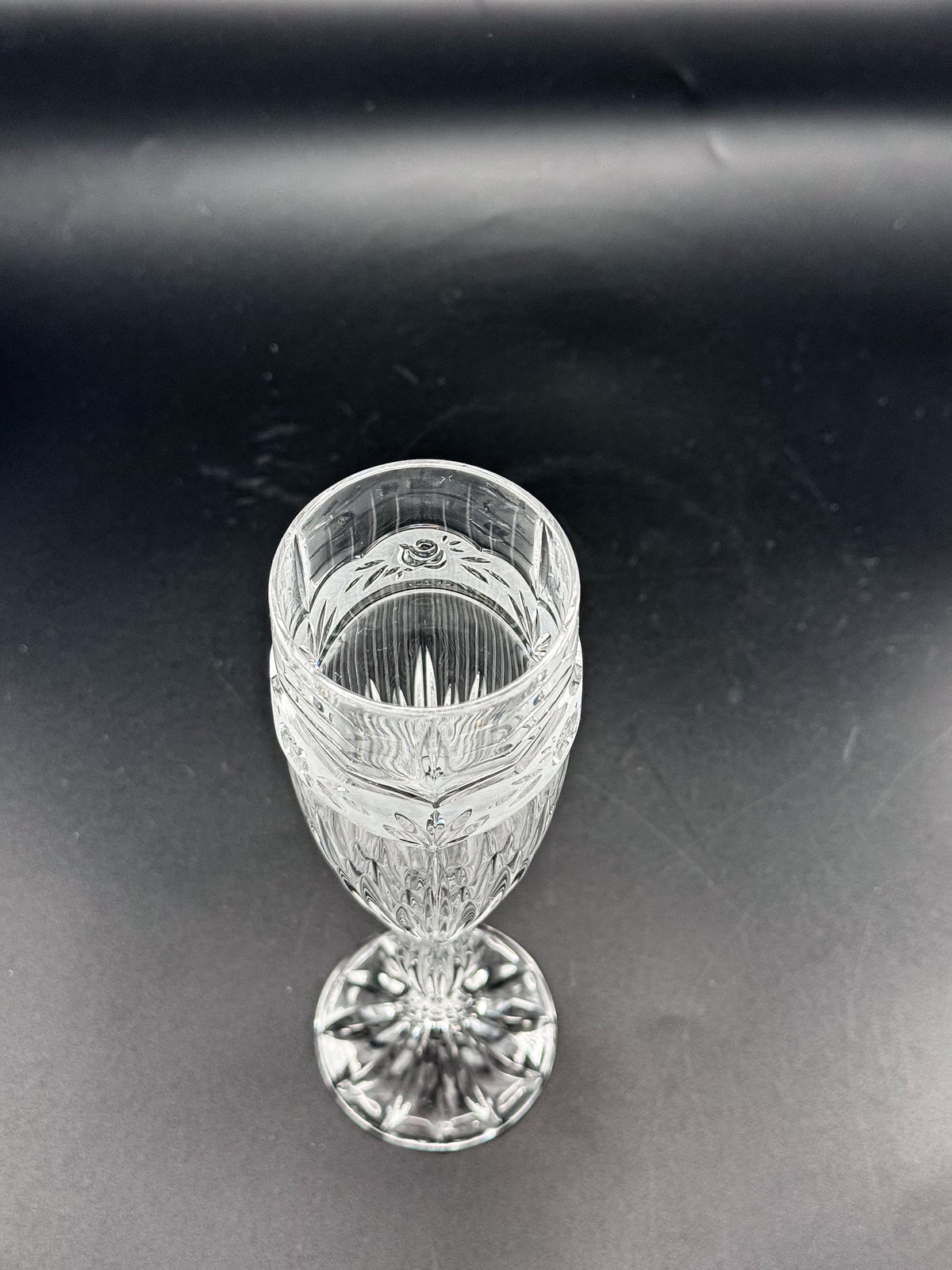 Vintage Oneida Southern Garden Crystal Champagne Flutes with Frosted Floral Bands, 8 Inches, Sold as a Pair