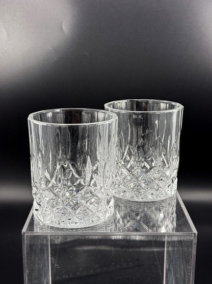 Vintage Libbey Nachtmann Rocks Glasses with Diamond Pattern and Starburst Bases, Sold as a Pair