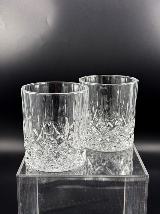 Vintage Libbey Nachtmann Rocks Glasses with Diamond Pattern and Starburst Bases, Sold as a Pair