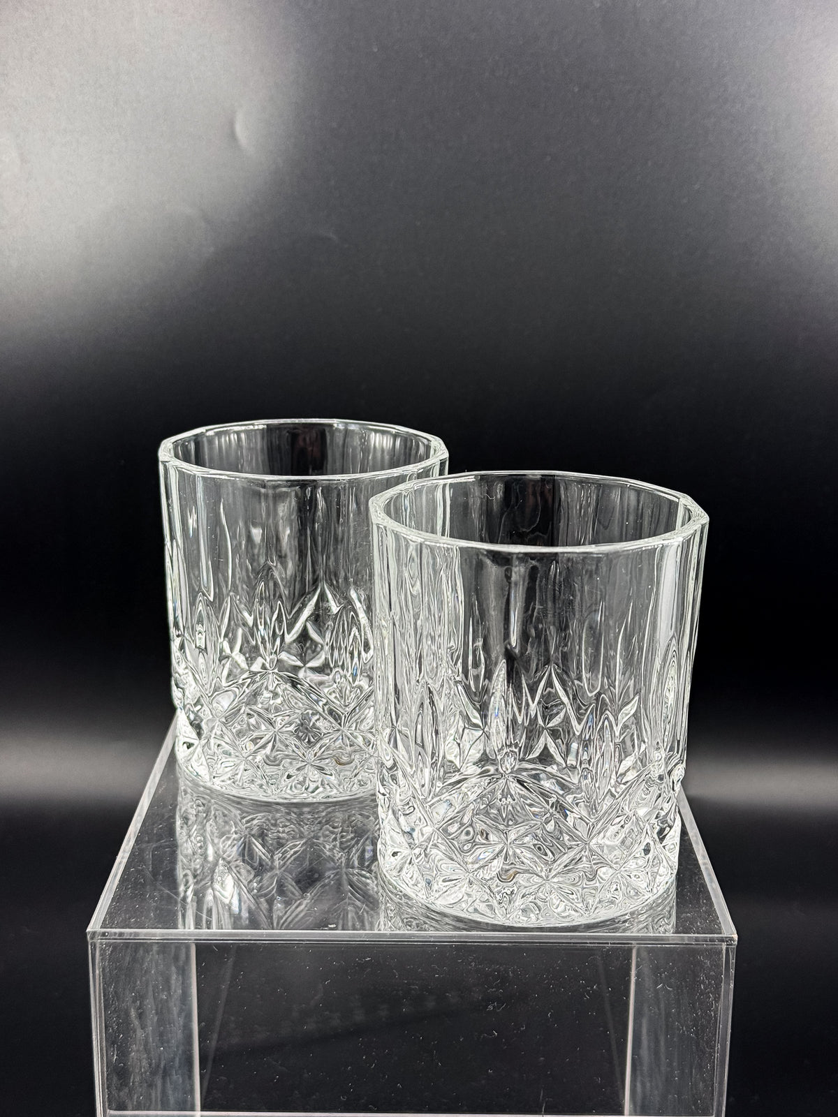 Vintage Libbey Nachtmann Rocks Glasses with Diamond Pattern and Starburst Bases, Sold as a Pair