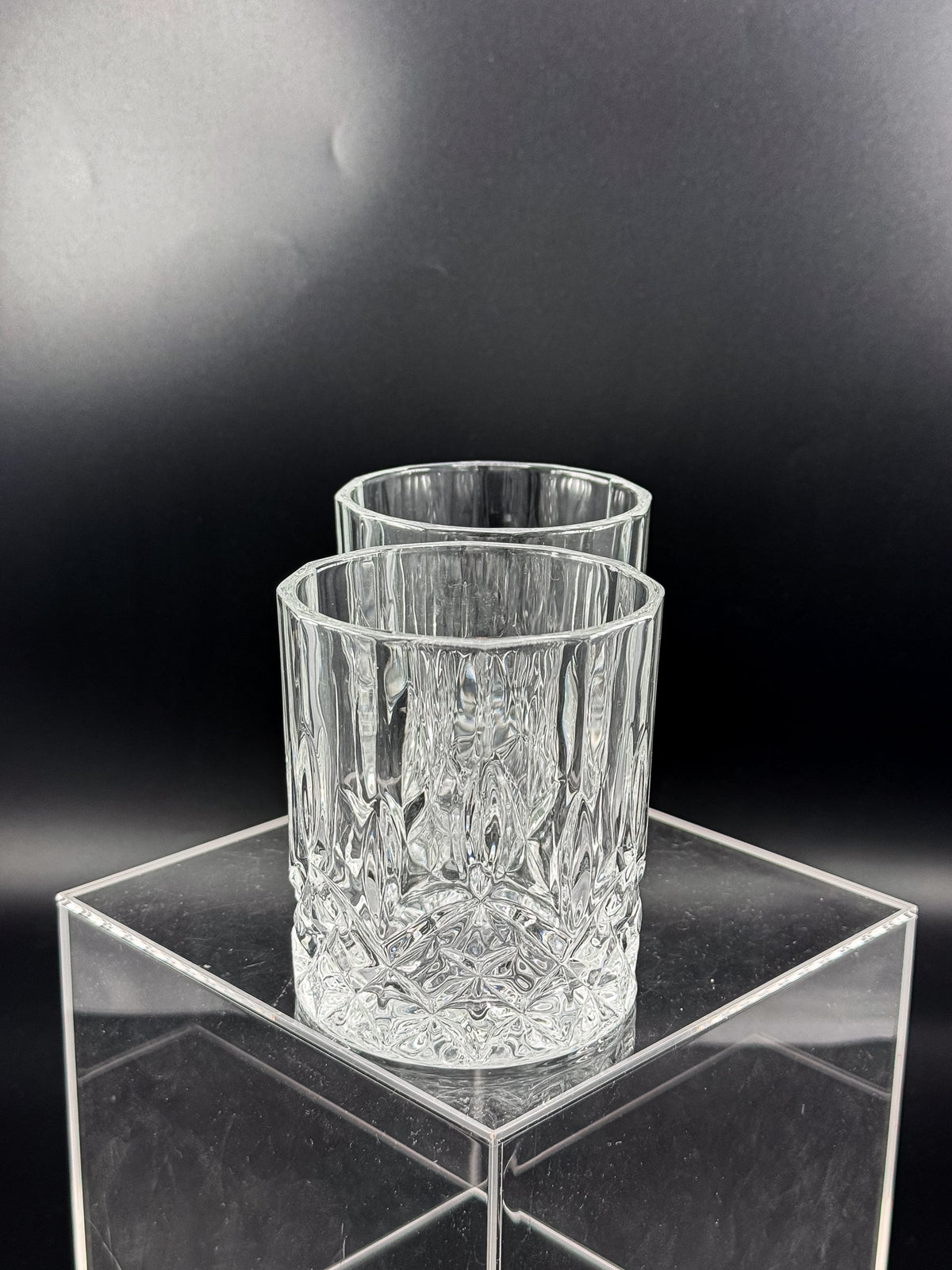 Vintage Libbey Nachtmann Rocks Glasses with Diamond Pattern and Starburst Bases, Sold as a Pair