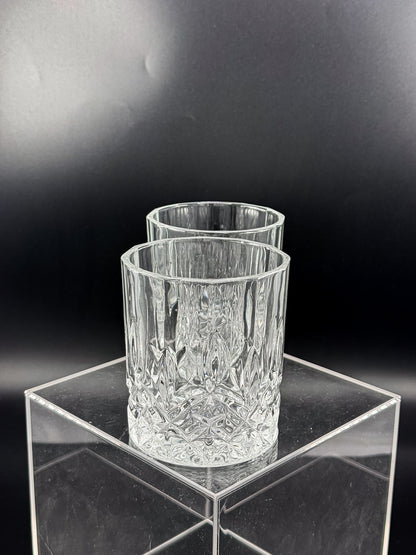 Vintage Libbey Nachtmann Rocks Glasses with Diamond Pattern and Starburst Bases, Sold as a Pair