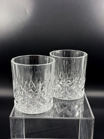 Vintage Libbey Nachtmann Rocks Glasses with Diamond Pattern and Starburst Bases, Sold as a Pair