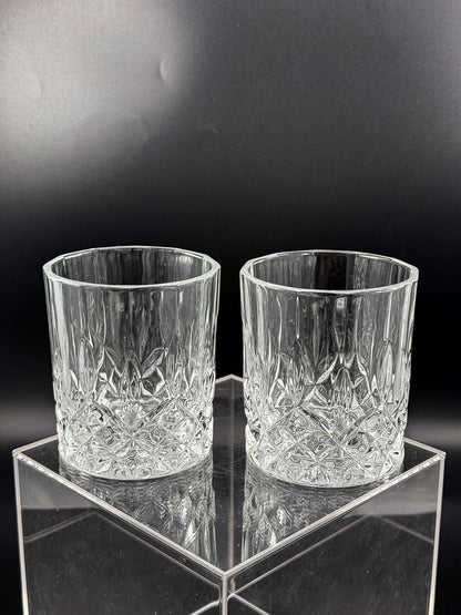 Vintage Libbey Nachtmann Rocks Glasses with Diamond Pattern and Starburst Bases, Sold as a Pair